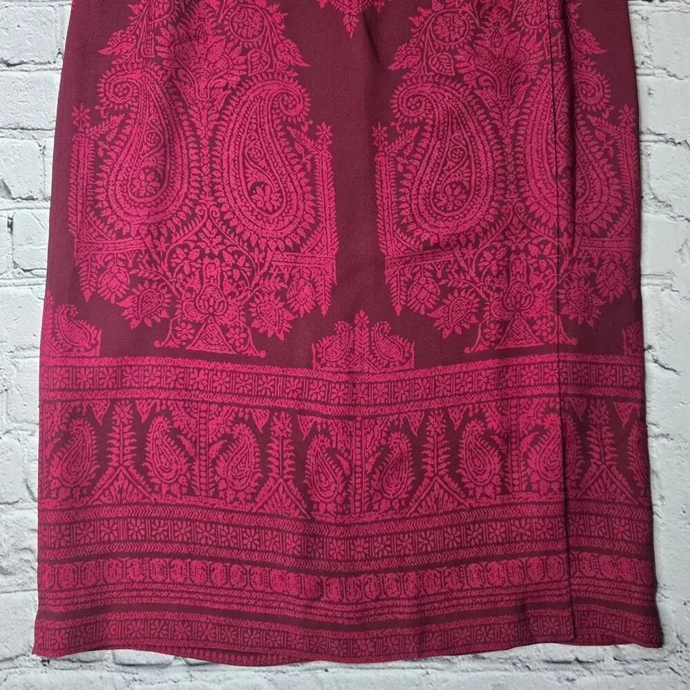 Talbots Vintage‎ 100% Silk Shell Paisley Bordeaux Deadstock Midi Skirt New 14P